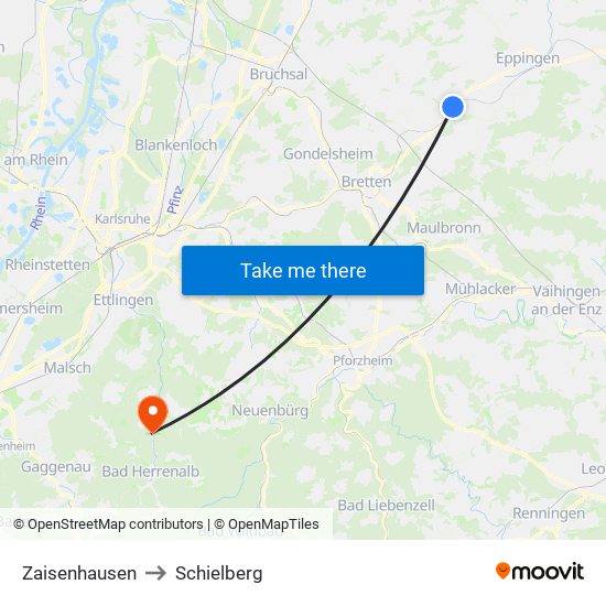 Zaisenhausen to Schielberg map