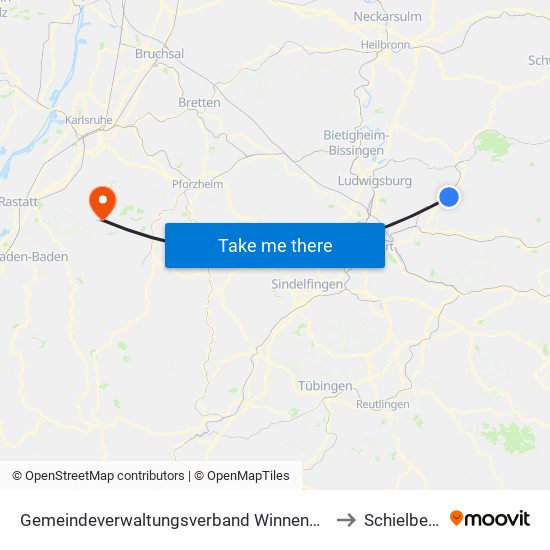 Gemeindeverwaltungsverband Winnenden to Schielberg map