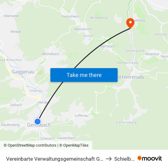 Vereinbarte Verwaltungsgemeinschaft Gernsbach to Schielberg map