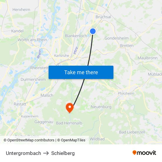Untergrombach to Schielberg map