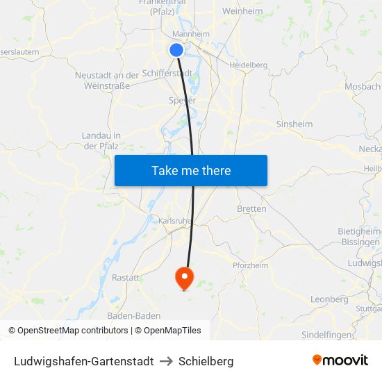 Ludwigshafen-Gartenstadt to Schielberg map