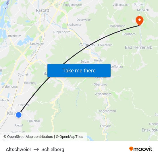 Altschweier to Schielberg map