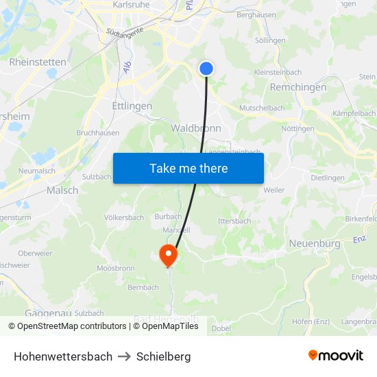 Hohenwettersbach to Schielberg map