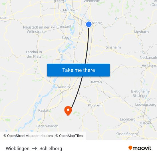 Wieblingen to Schielberg map