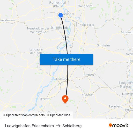 Ludwigshafen-Friesenheim to Schielberg map