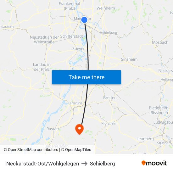 Neckarstadt-Ost/Wohlgelegen to Schielberg map