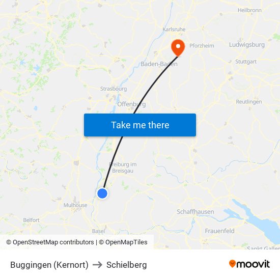 Buggingen (Kernort) to Schielberg map