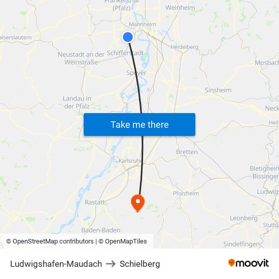 Ludwigshafen-Maudach to Schielberg map