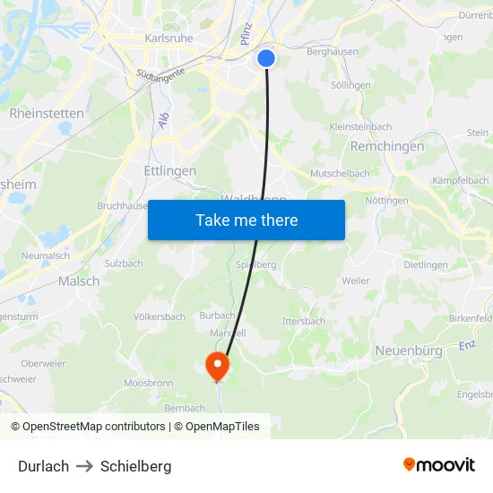 Durlach to Schielberg map