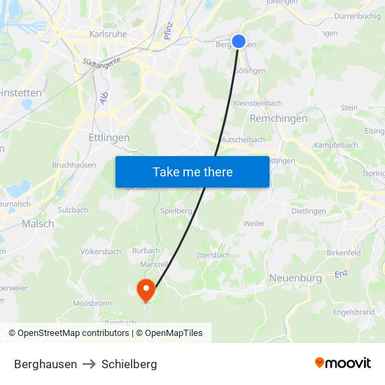 Berghausen to Schielberg map