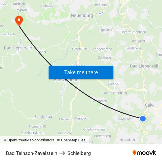 Bad Teinach-Zavelstein to Schielberg map