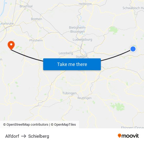 Alfdorf to Schielberg map