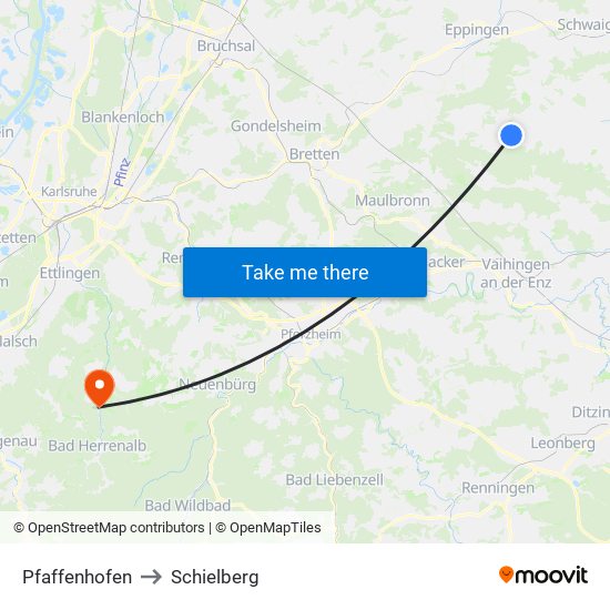 Pfaffenhofen to Schielberg map