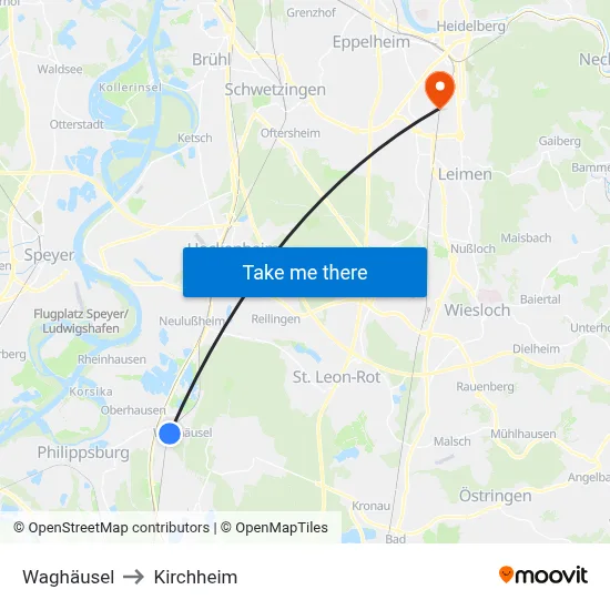 Waghäusel to Kirchheim map