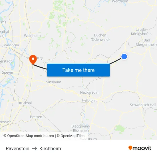 Ravenstein to Kirchheim map
