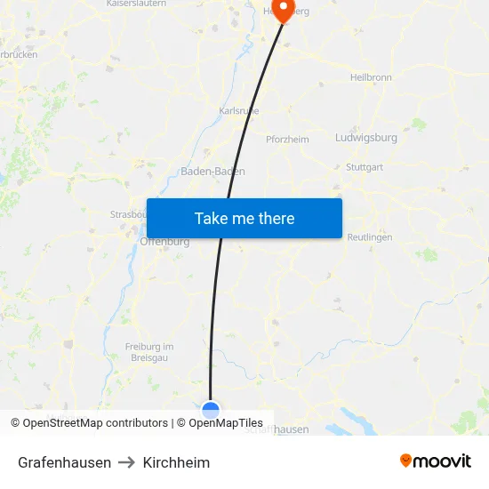 Grafenhausen to Kirchheim map