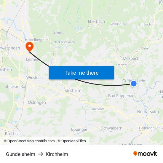 Gundelsheim to Kirchheim map