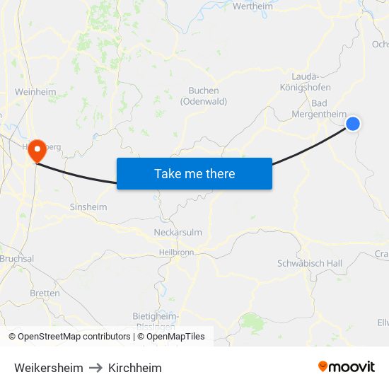 Weikersheim to Kirchheim map