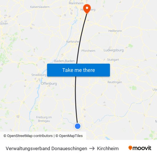 Verwaltungsverband Donaueschingen to Kirchheim map