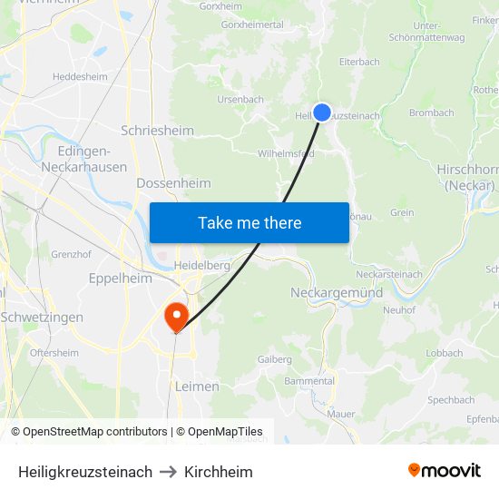 Heiligkreuzsteinach to Kirchheim map