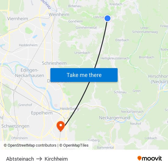 Abtsteinach to Kirchheim map