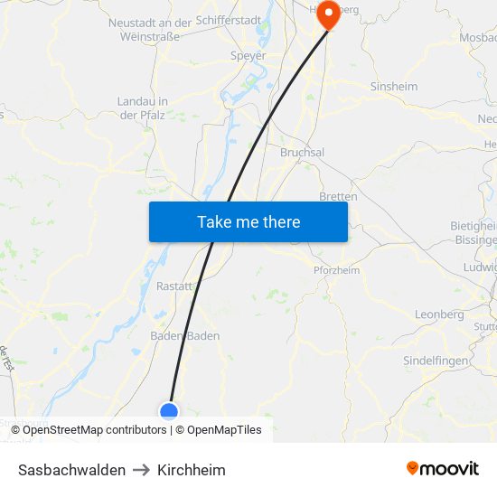 Sasbachwalden to Kirchheim map
