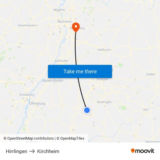 Hirrlingen to Kirchheim map