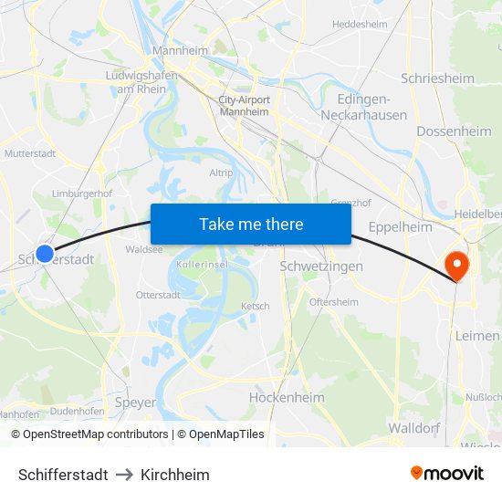 Schifferstadt to Kirchheim map