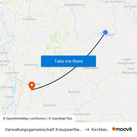 Verwaltungsgemeinschaft Kreuzwertheim to Kirchheim map