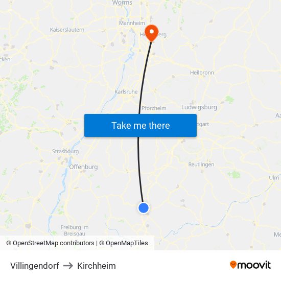Villingendorf to Kirchheim map