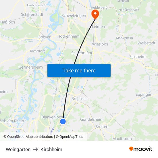 Weingarten to Kirchheim map
