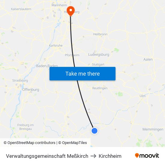 Verwaltungsgemeinschaft Meßkirch to Kirchheim map