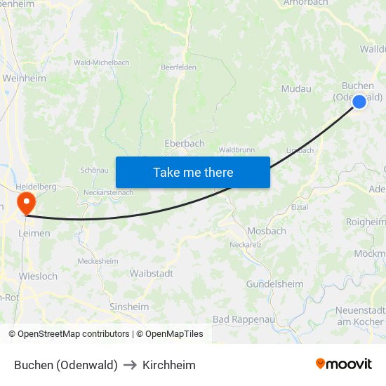 Buchen (Odenwald) to Kirchheim map