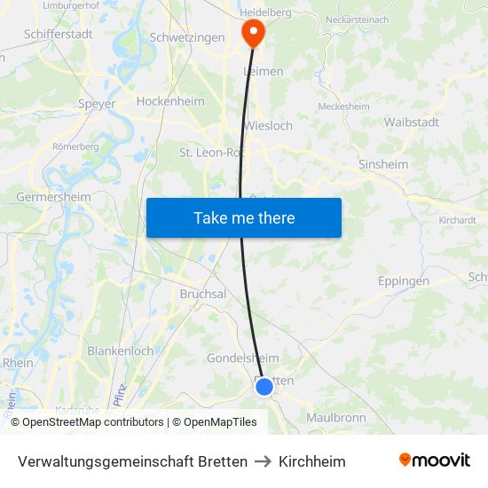 Verwaltungsgemeinschaft Bretten to Kirchheim map