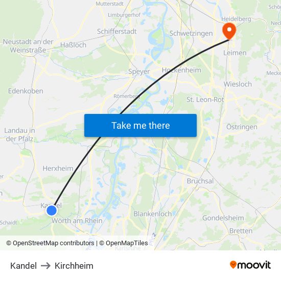 Kandel to Kirchheim map