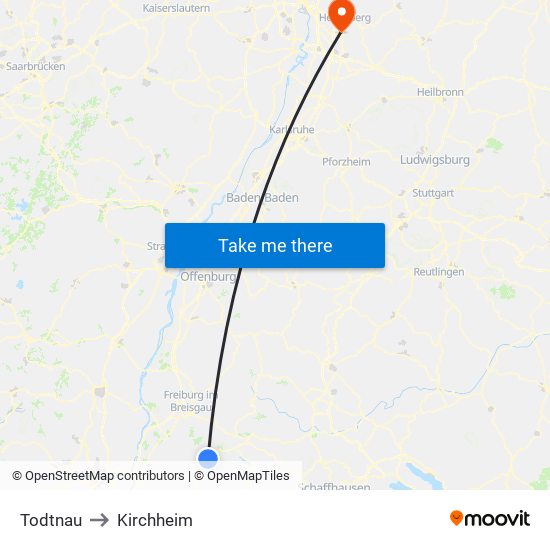 Todtnau to Kirchheim map