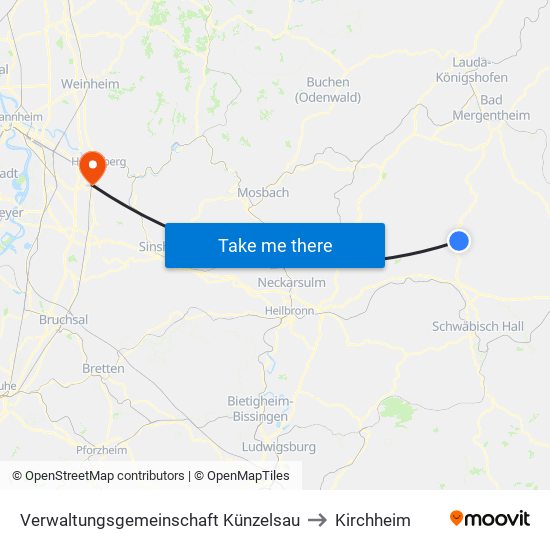 Verwaltungsgemeinschaft Künzelsau to Kirchheim map