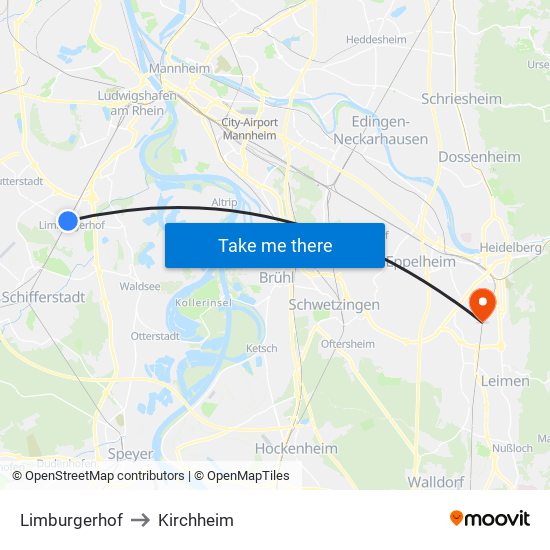 Limburgerhof to Kirchheim map