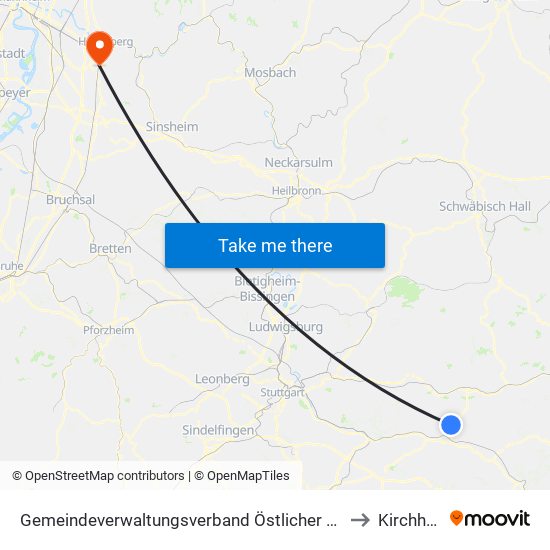 Gemeindeverwaltungsverband Östlicher Schurwald to Kirchheim map