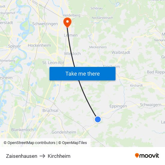 Zaisenhausen to Kirchheim map