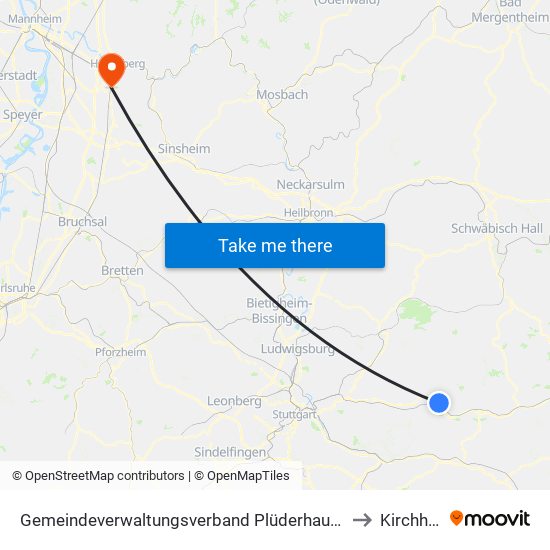 Gemeindeverwaltungsverband Plüderhausen-Urbach to Kirchheim map