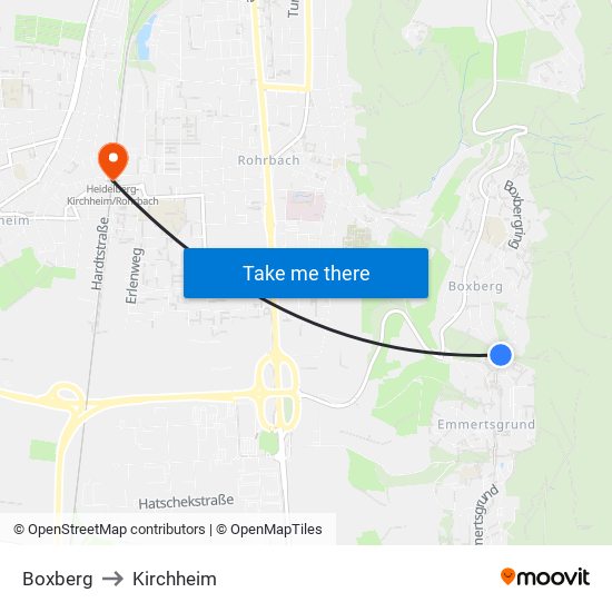 Boxberg to Kirchheim map