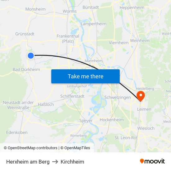 Herxheim am Berg to Kirchheim map