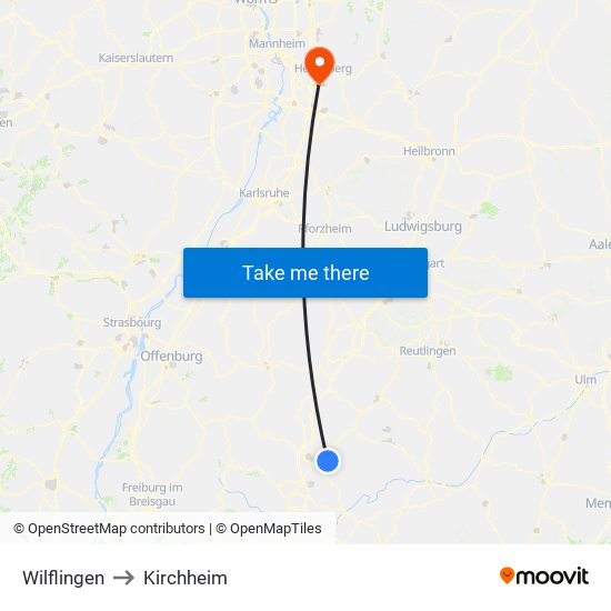 Wilflingen to Kirchheim map