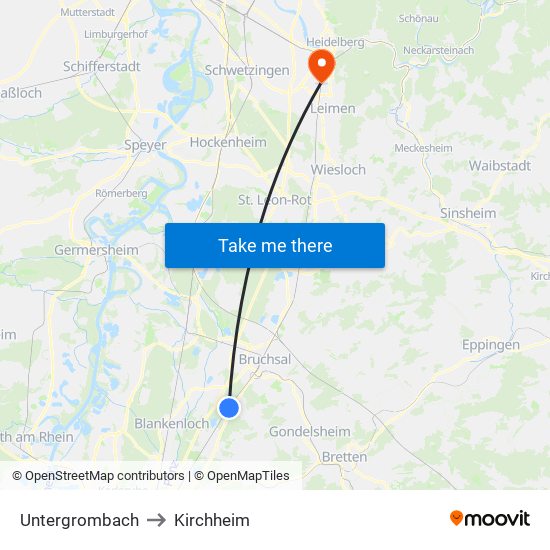 Untergrombach to Kirchheim map