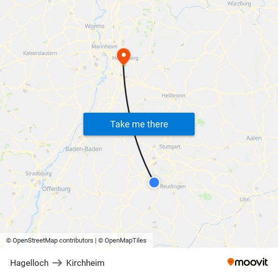 Hagelloch to Kirchheim map