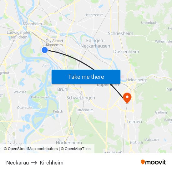 Neckarau to Kirchheim map