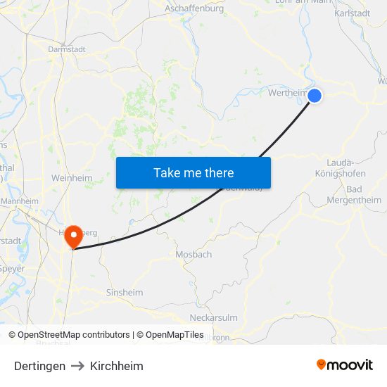 Dertingen to Kirchheim map