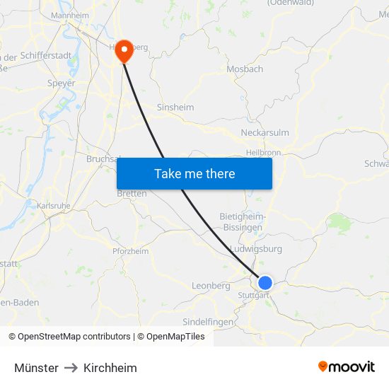 Münster to Kirchheim map