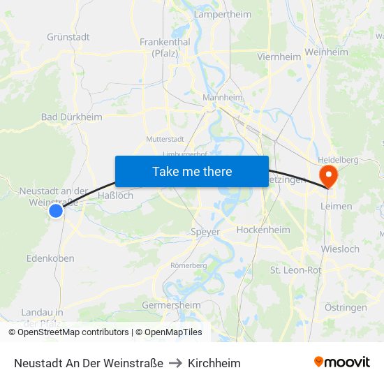 Neustadt An Der Weinstraße to Kirchheim map